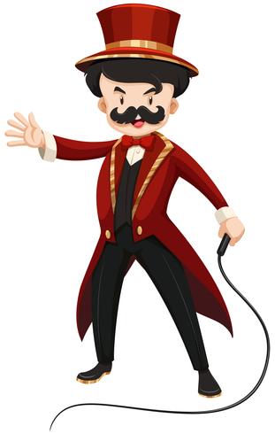 Ring master in red texido with a whip vector