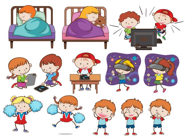 A set of doodle kids and activities vector