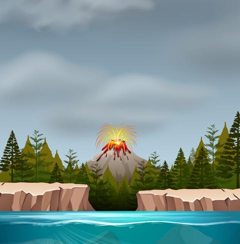 A volcano eruption scene vector