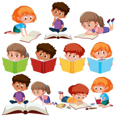 Set of kid reading book vector