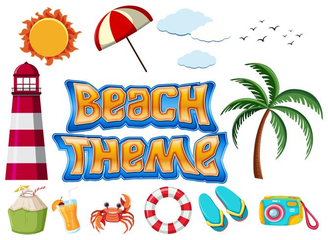 Set of Beach theme objects vector