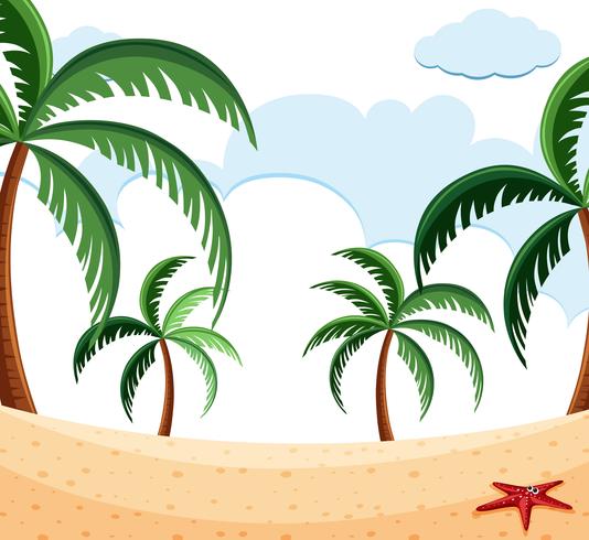 Escena de playa con palmeras vector