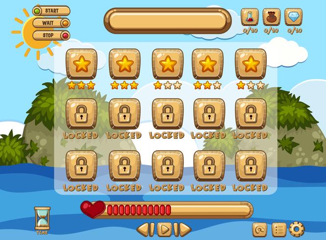 Game background template with ocean and levels page vector
