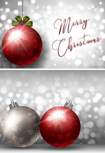 Two christmas card templates with silver and red ball vector