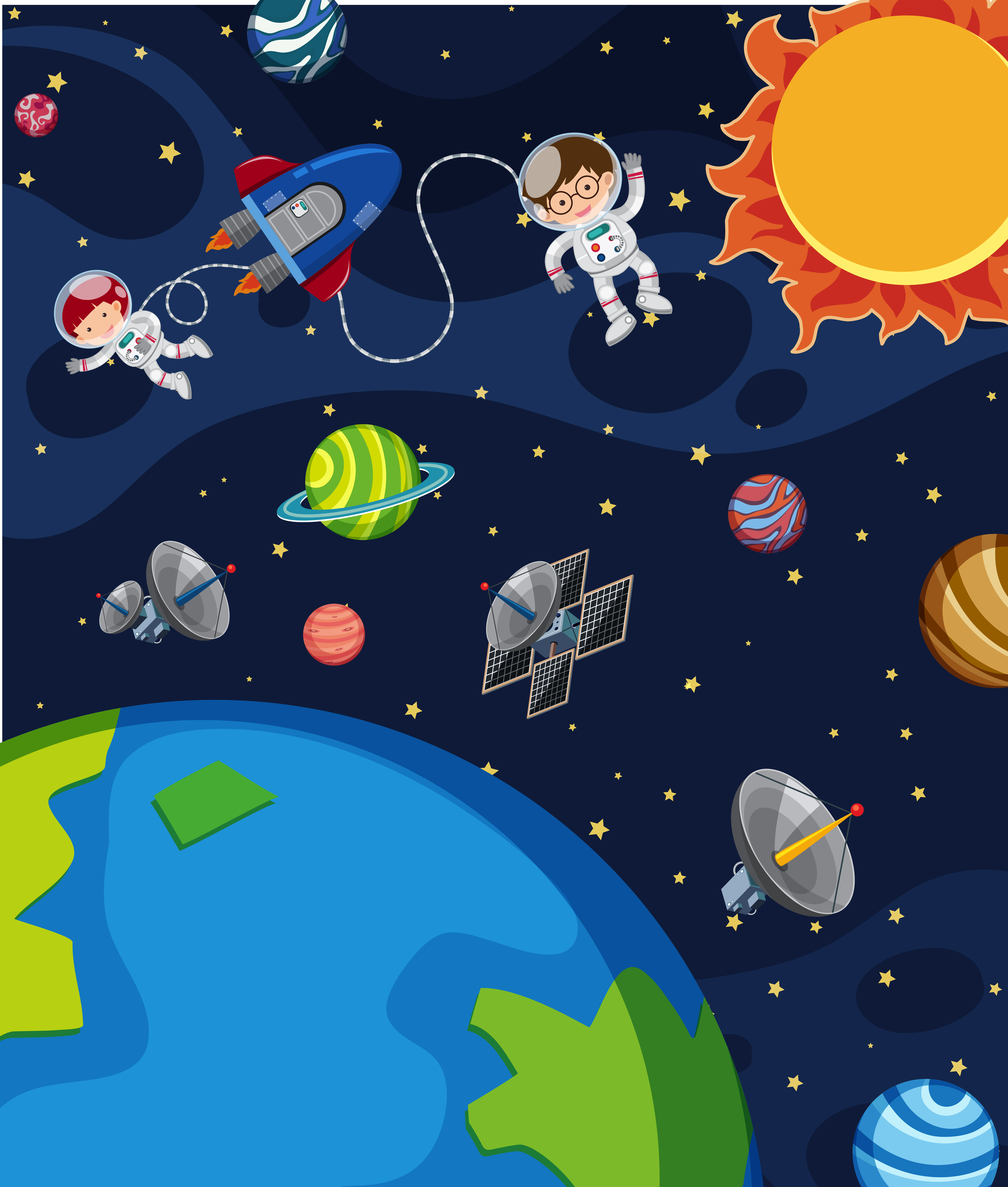 Astronaut in space scene - Download Free Vectors, Clipart ...