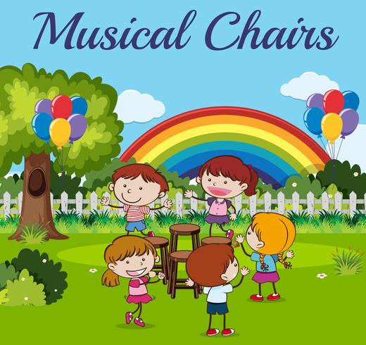 Children Playing Musical Chairs at the Park vector