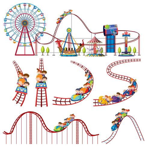 A set of fun park roller coaster vector