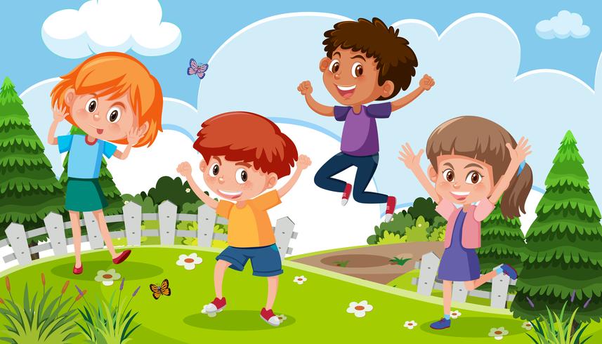 Niños jugando en la naturaleza vector