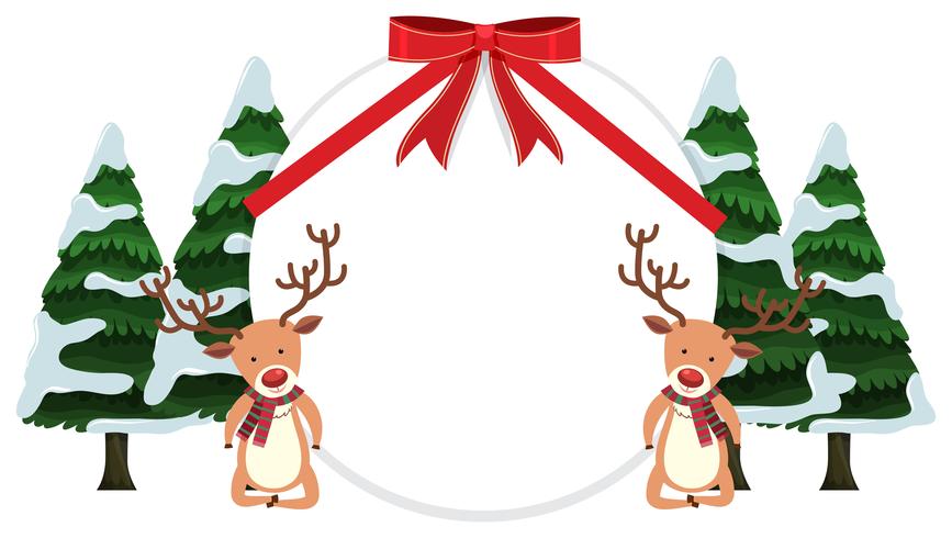 Round banner with reindeers and trees vector