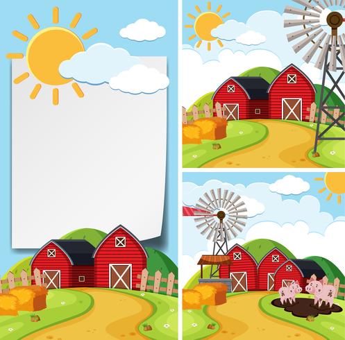 Paper template with barns and pigs vector