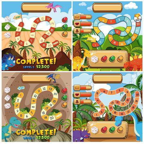 Set of dinosaur gane template vector