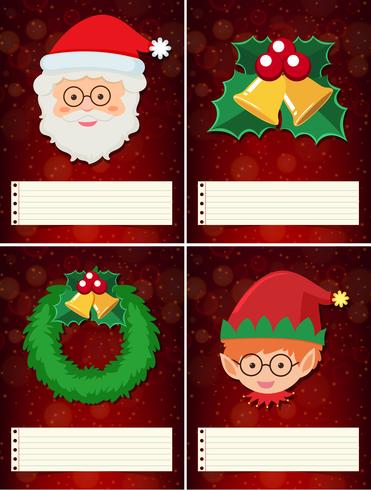 Plantilla de Navidad cuatro con santa y elfo vector