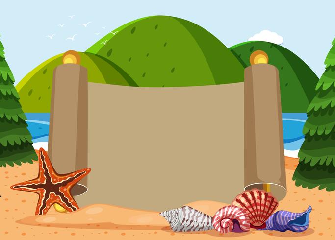 Paper template with seashells and ocean background vector