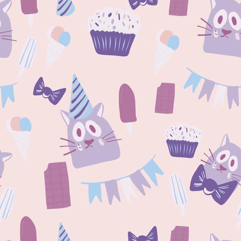 tarjetas de felicitación de cumpleaños feliz con diseño de gato vector
