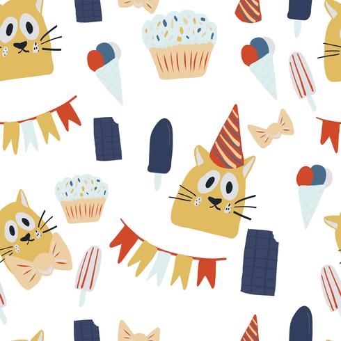tarjetas de felicitación de cumpleaños feliz con diseño de gato vector