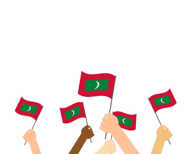 Vector illustration of hands holding Maldives flags isolated on white background 