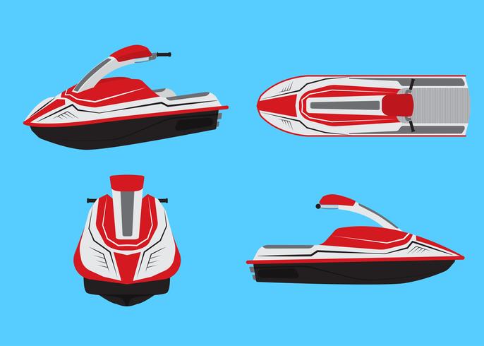 Ilustración del vector del conjunto del vector del jet ski aislado en fondo azul.