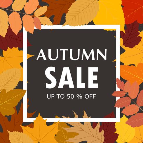 Autumn sale banner template with colorful fall leaves background