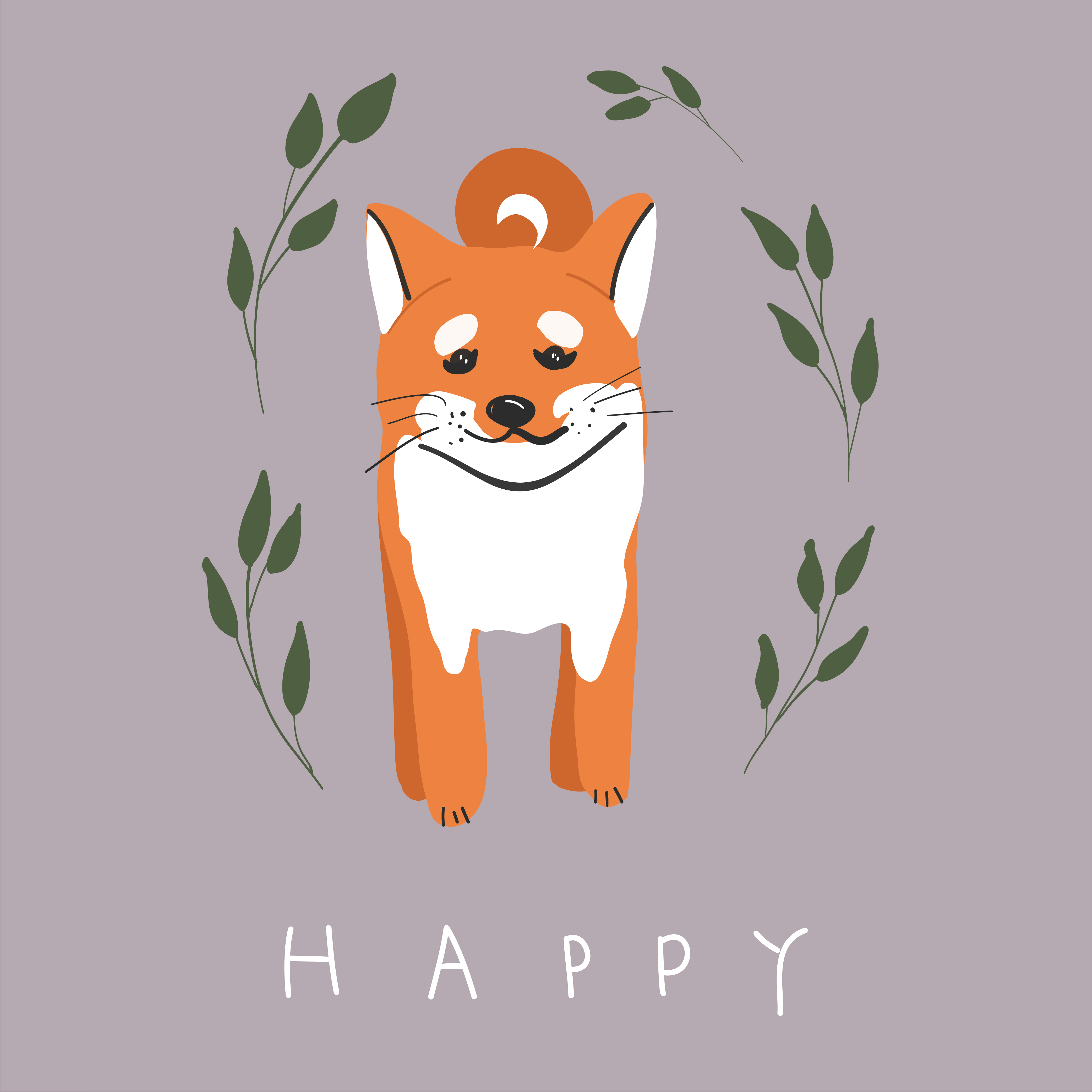 Cute colorful happy shiba inu dog smiling isolated on white background