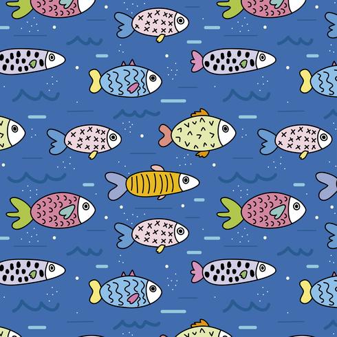 Cute pattern with fishes in the sea  vector