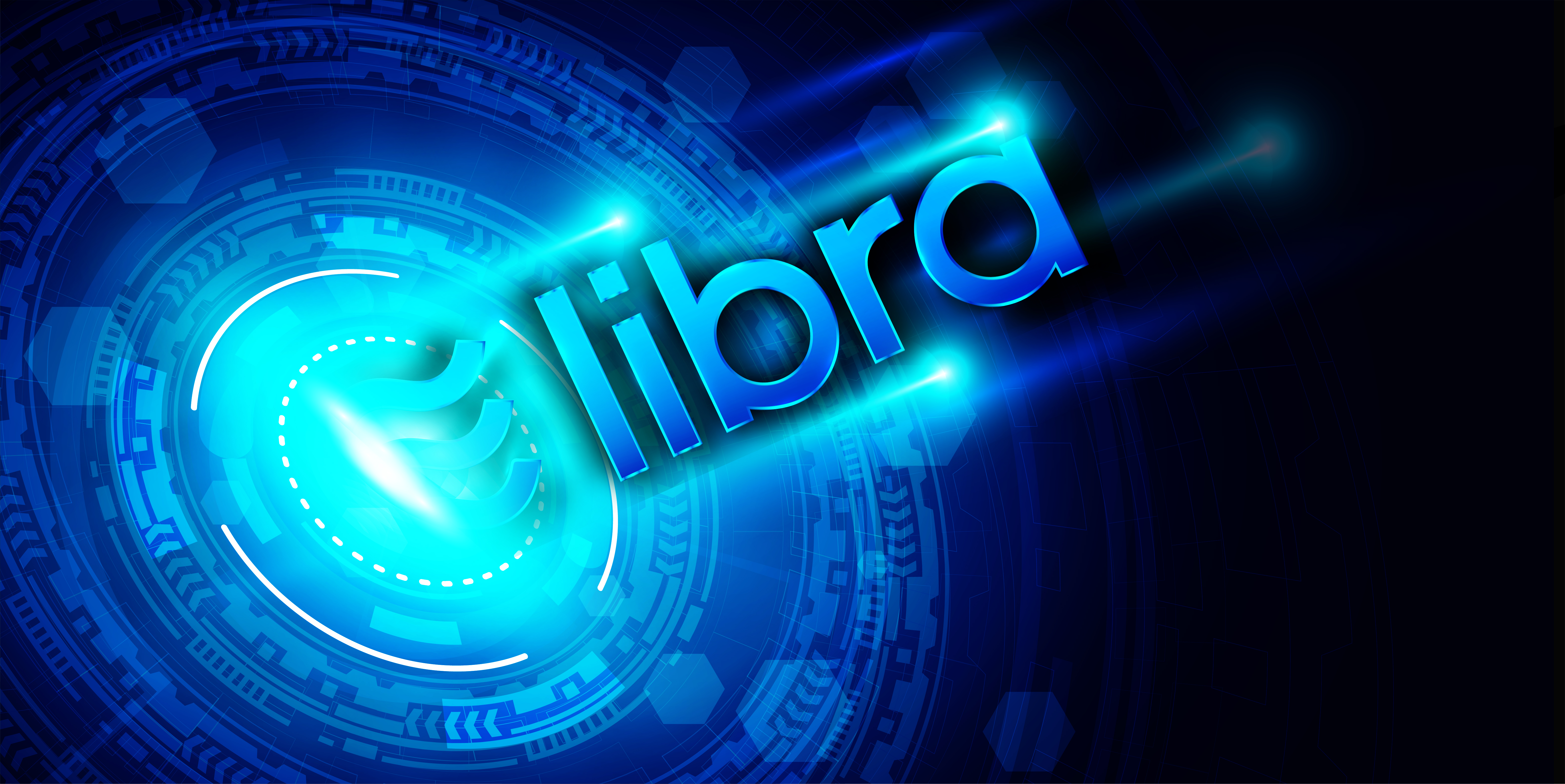 Libra cryptocurrency symbol on digital technology ...