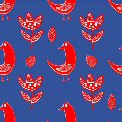 Simple Scandinavian birds pattern primitive vector