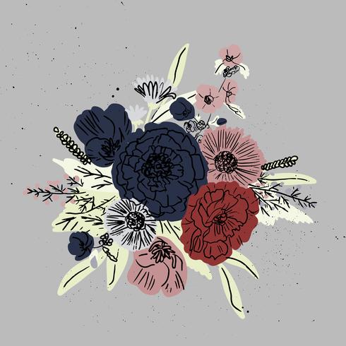 hand drawn floral bouquet set vector