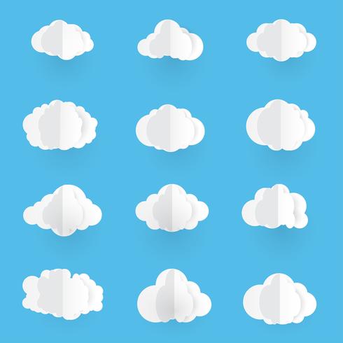 Arte de papel con nube. Ilustración del vector de las nubes en fondo del cielo azul.