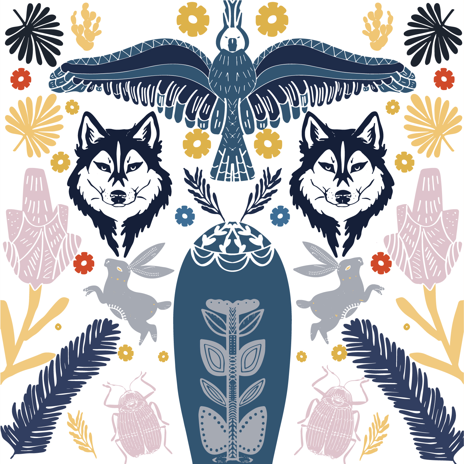 Scandinavian folk art wolf pattern with birds and flowers 614846 Vector Art at Vecteezy