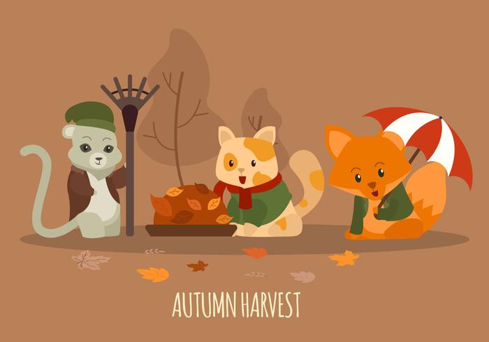 Lindo personaje de animales en traje de otoño vector