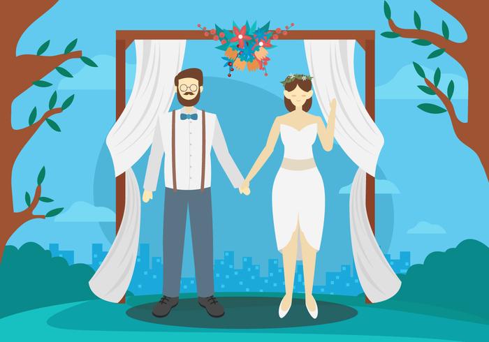 Wedding Couple Character Outdoor Vector Illustration