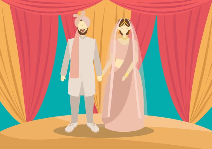 India Wedding Couple Vector Illustration