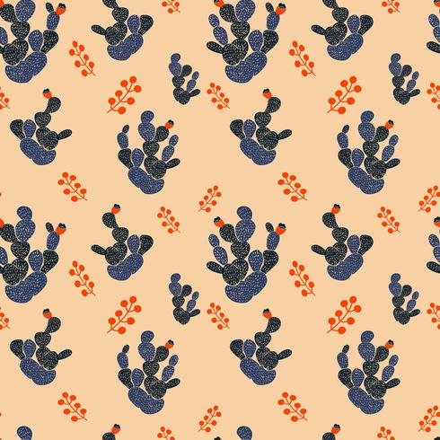 Hand drawn decorative seamless pattern with cacti. in Scandinavian style. Trendy tropical design for textile vector