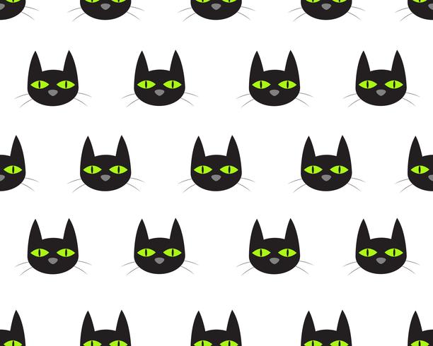 Seamless pattern of cute face black cat on white background vector