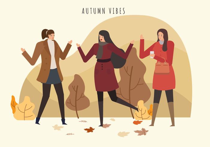 Fashionable Autumn Woman Outfits Vector Illustration