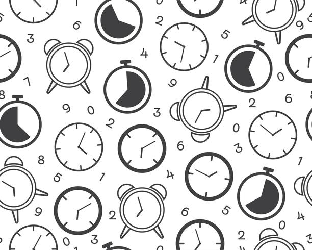 Seamless pattern of clock timer icon with number on white background - Vector Illustration 