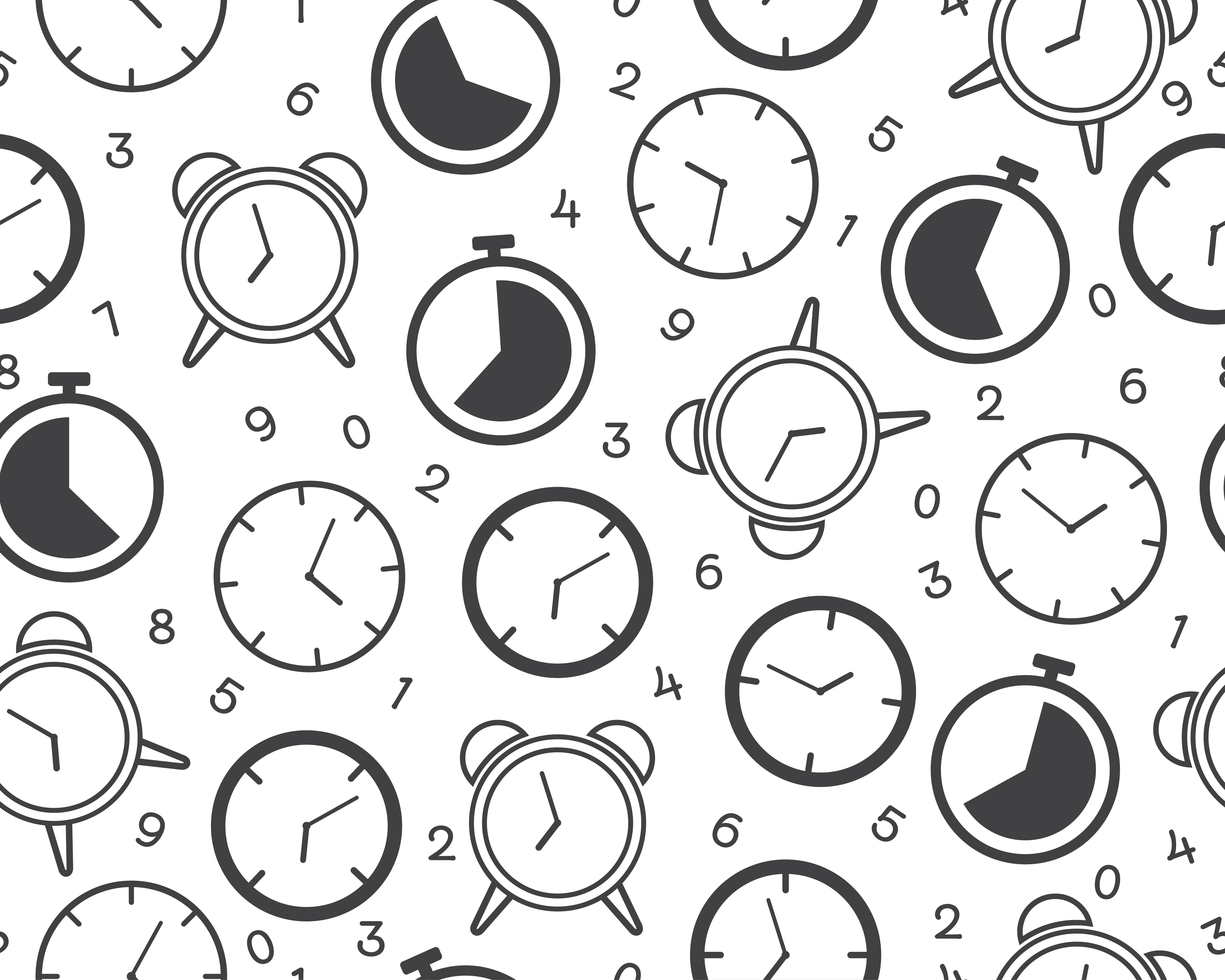 Seamless pattern of clock timer icon with number on white background