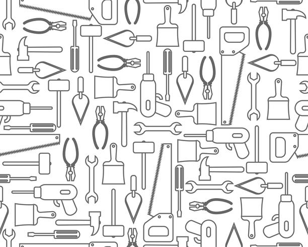 Seamless pattern of icons industrial equipment or construction tools in outline style  vector