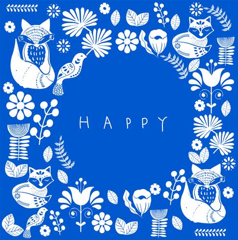 Scandinavian folk art pattern with birds and flowers  vector