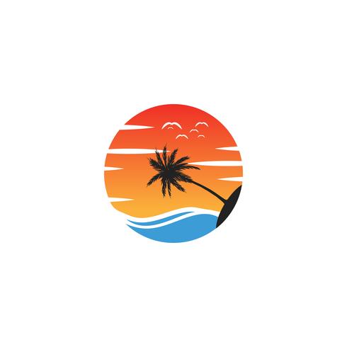 elemento de icono de vector de diseño de logotipo puesta de sol playa, concepto de logotipo al atardecer