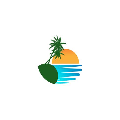 elemento de icono de vector de diseño de logotipo puesta de sol playa, concepto de logotipo al atardecer