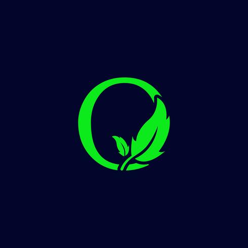 Letra q hoja naturaleza, eco verde logo plantilla vector aislado