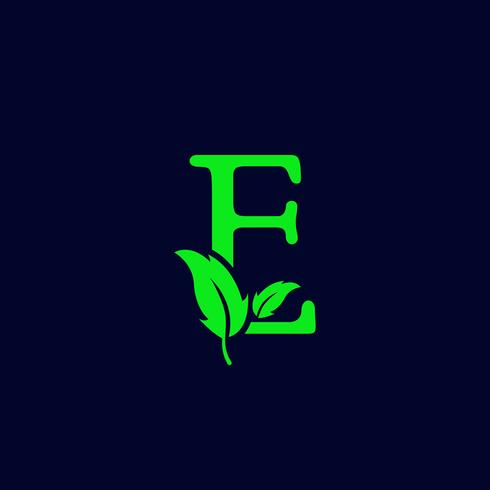 Naturaleza de la letra e hoja, vector de plantilla de logotipo verde eco aislado