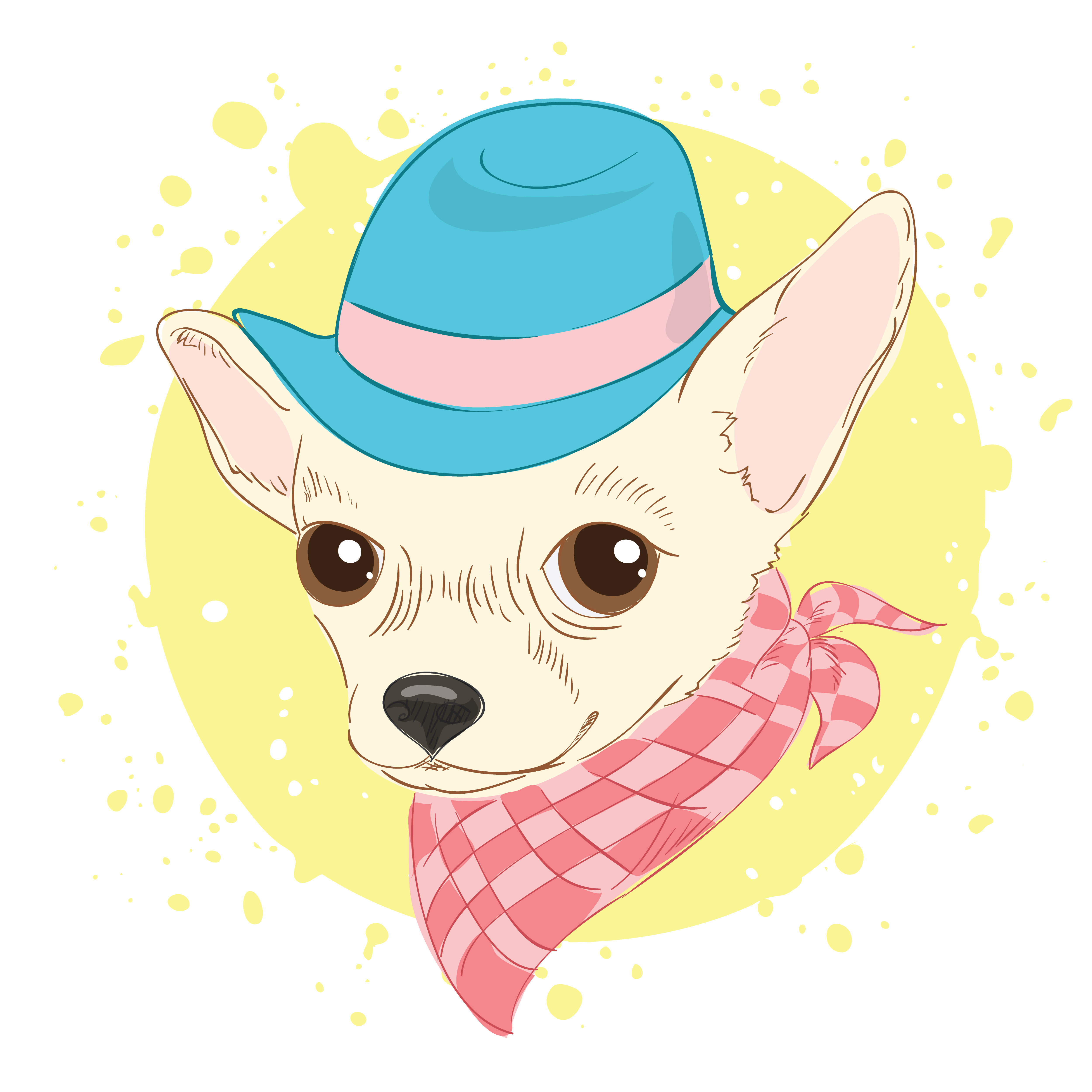 Hand drawn vector illustration of hipster dog for cards, t-shirt print