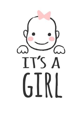 Vector sketched illustration with baby face and inscription - It's a girl - for baby shower card, t-shirt print or poster.