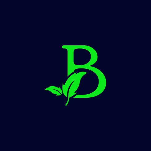 Letra b hoja naturaleza, eco verde logo plantilla vector aislado