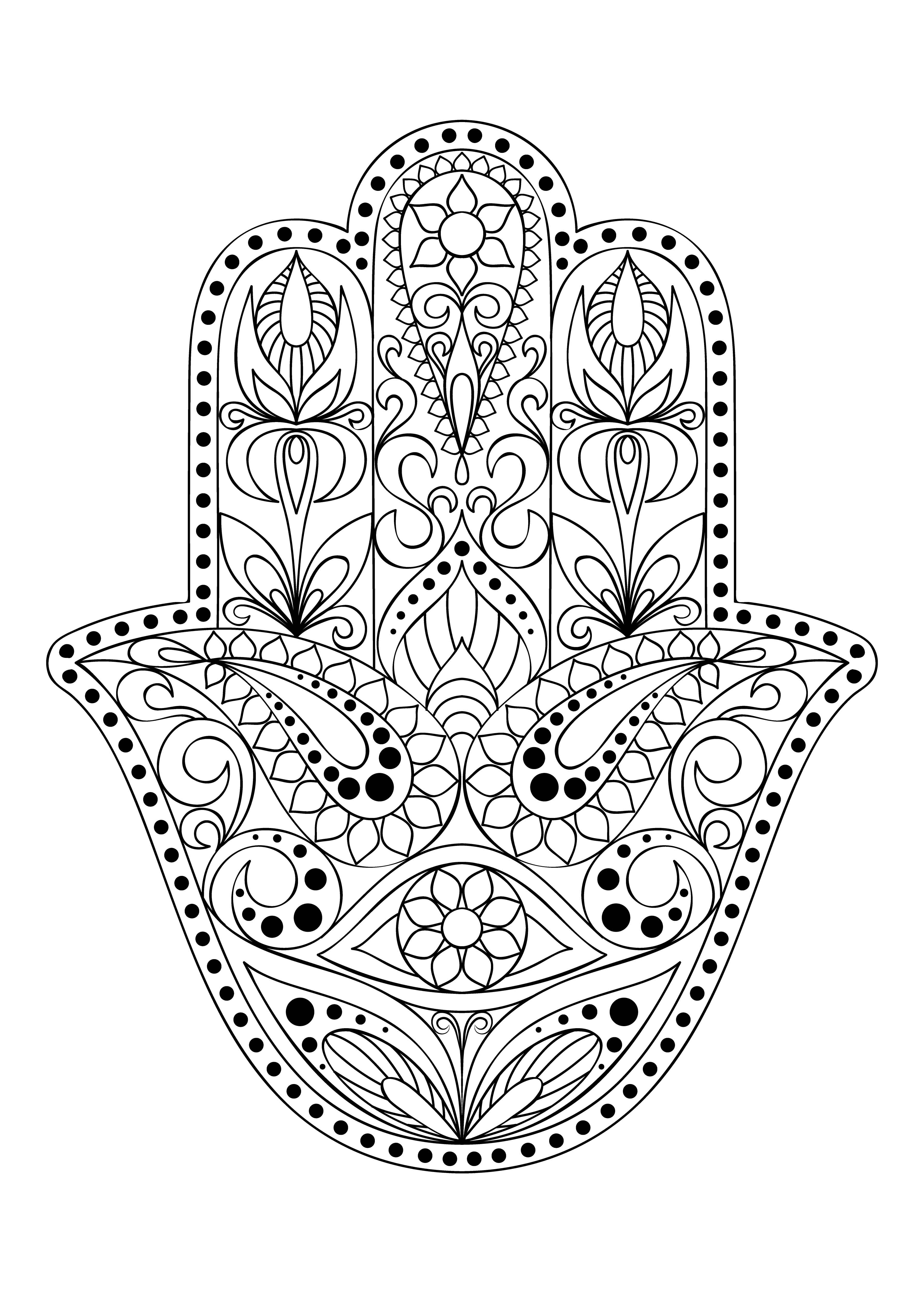 → Mandala de Mano de Fátima para colorear e imprimir en JPG PNG