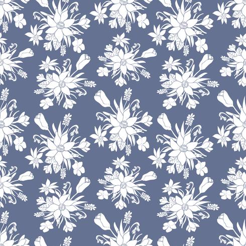 Seamless monochrome vector pattern with spring flowers.Floral patten. 