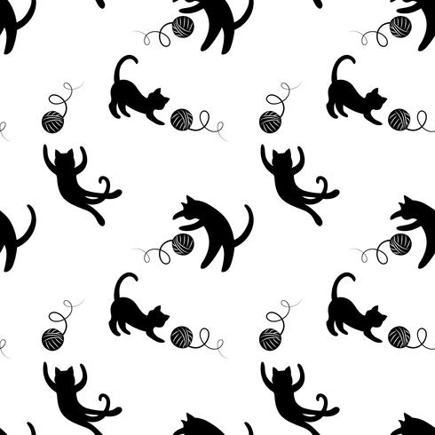 Monochrome seamless pattern with playing cats. Repeating cats background vector