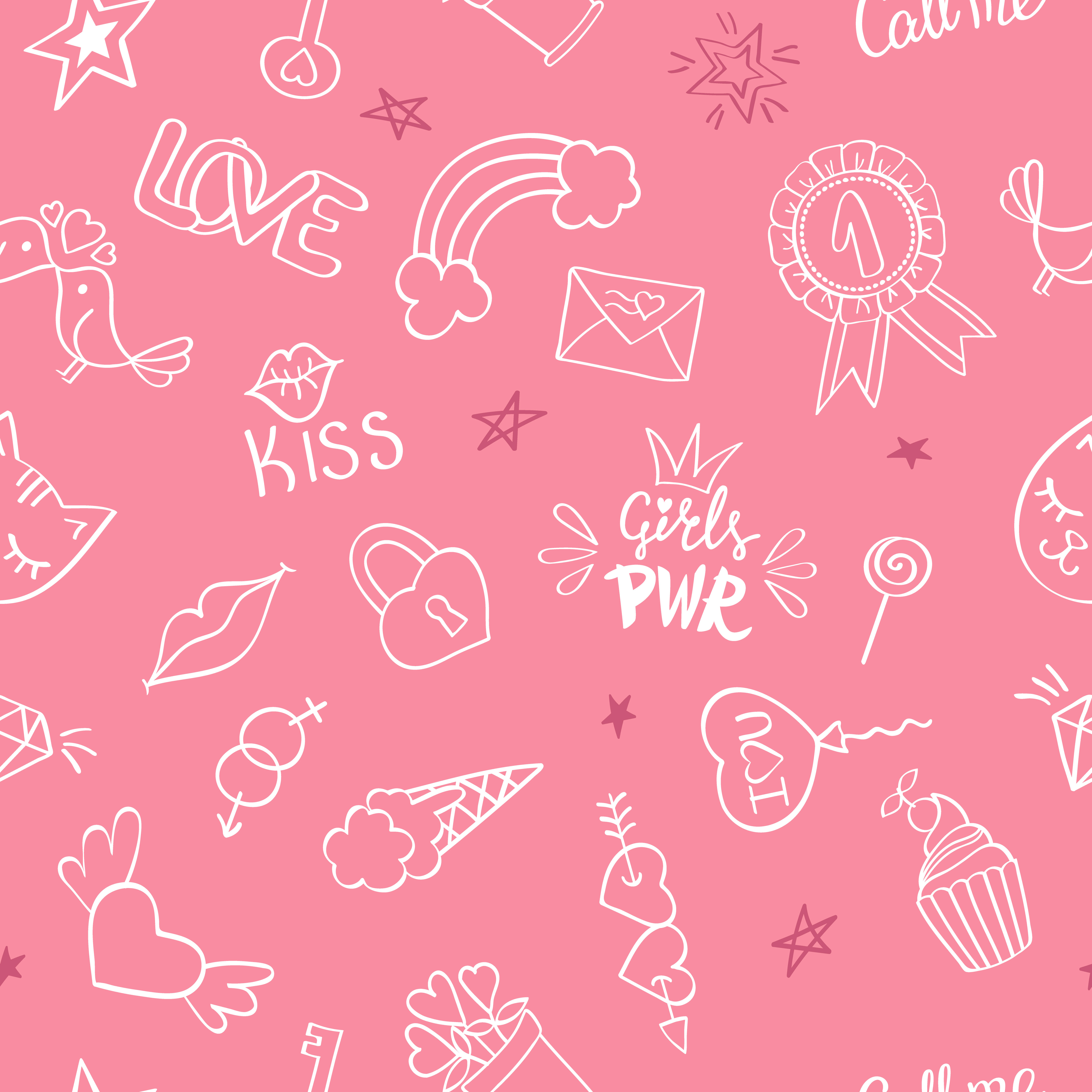 Seamless pattern with hand drawn girly doodles. Repeating background